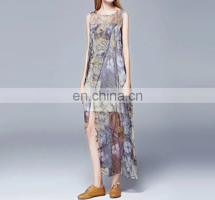 Top grade ladies chiffon elegant summer fitness sleeveless dress