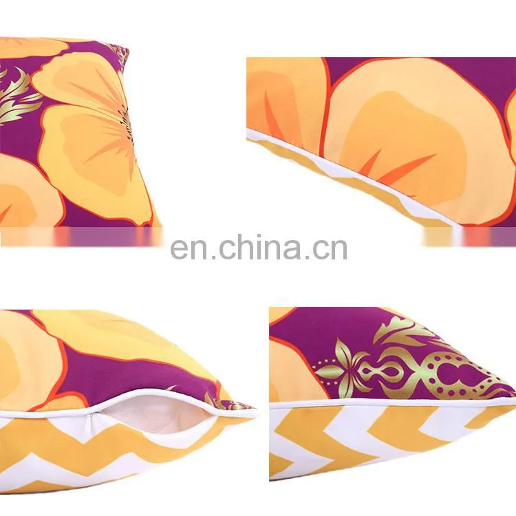 Wholesale decorative stocking flower printed polyester canvas outdoor cushion cover with white piping and invisible zipper