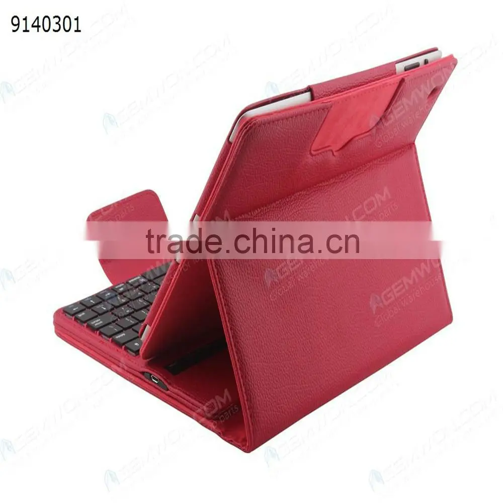 bluetooth keyboard for iPad2/3/4,red Removable plastic keyboard with synthetic leather case