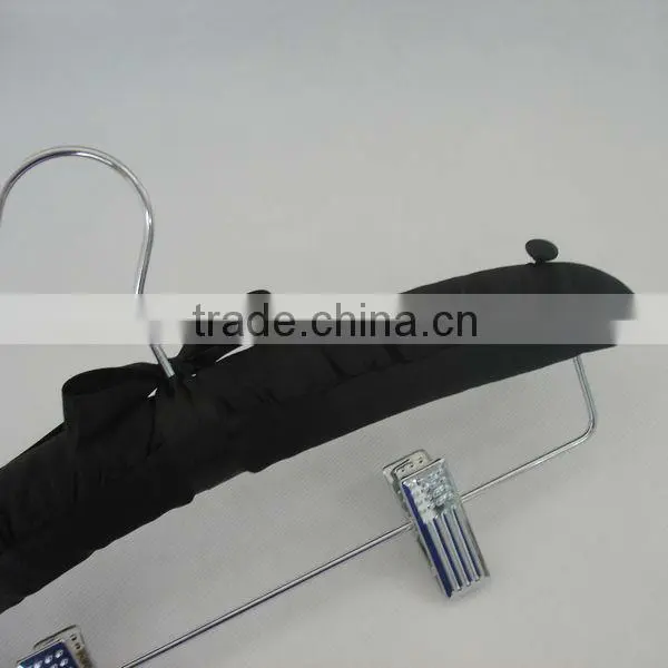 PL137 sponge clothes hanger black satin hanger with clips