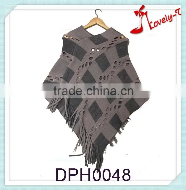 2015 Hot sale New fashion Clothing crochet Knitting Poncho Women Sweater for wholesale with holes and tassels