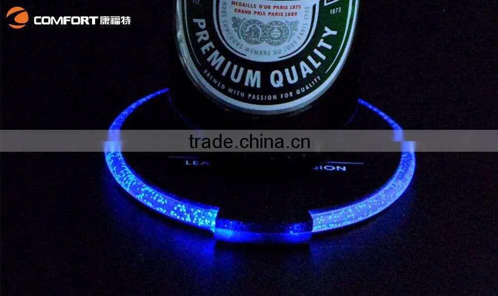 printed logo round led light cup coaster