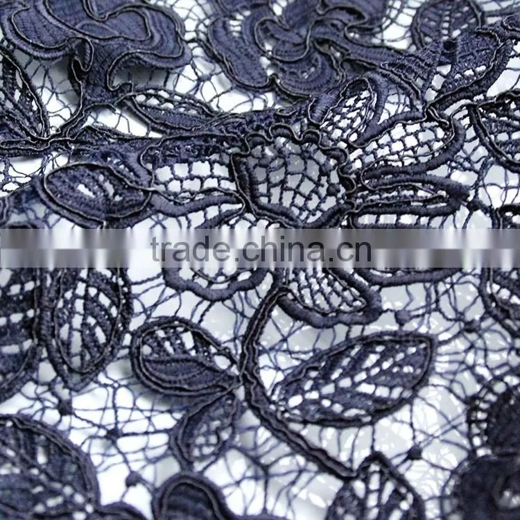 Chinese factory custom pattern deep blue water soluble lace for lady dress