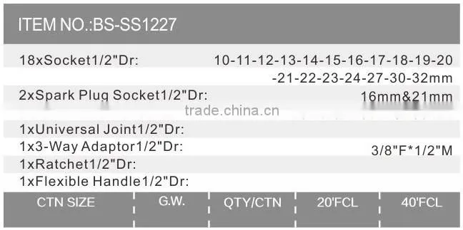 27Pcs 1/2'Dr.Socket Wrench Set