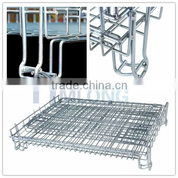 Large stack welded pallet wire mesh storage container with casters