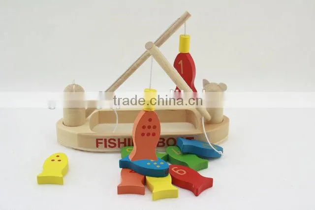 Wholesale wooden toy fishing boat for children