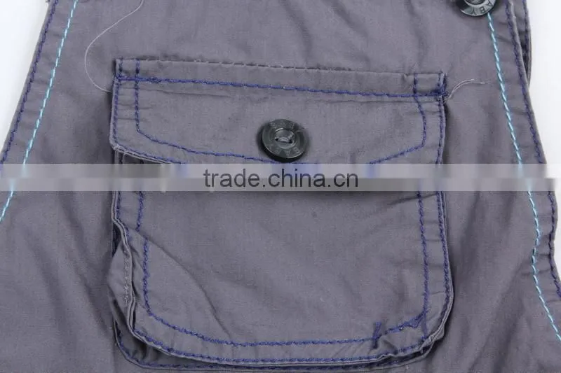 Kid's 100%cotton dark grey cheap stock clothing suspender pants