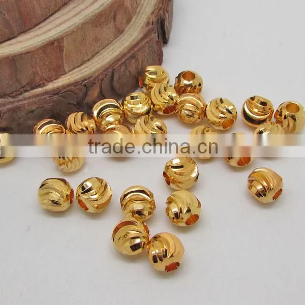 JS1228 Wholesale gold carved flower stardust rice beads,stardust drum spacer beads