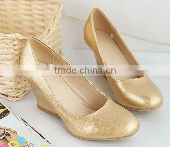 Fashion Gold PU Women Shoes Sexy Wedges Heels Dress Shoes Ladies