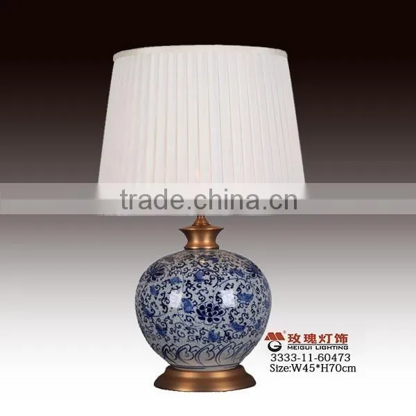 blue and white porcelain and wood base decor