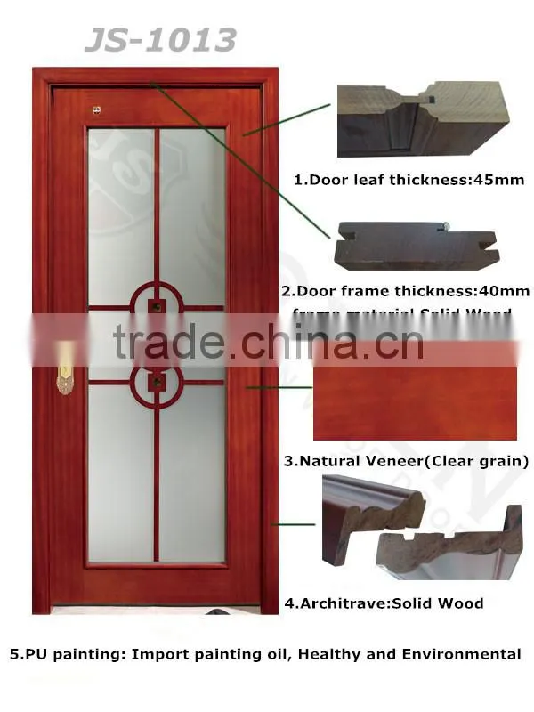 Top fashion new design decorative glass inserts tempered glass door wood framed glass door for bathroom