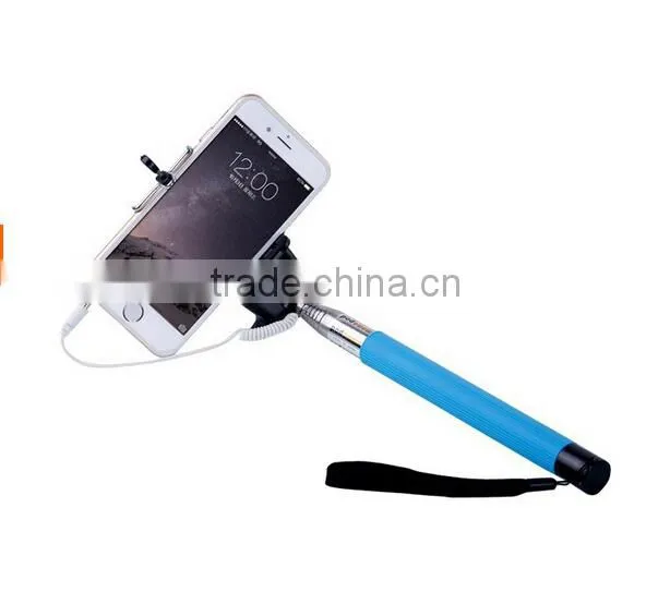 universal wired monopod with clip, wired selfie stick for cell phone