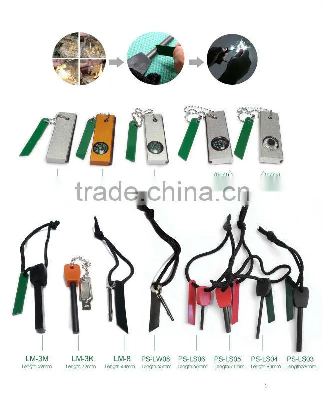 survival fire starter kit with gear and whistle