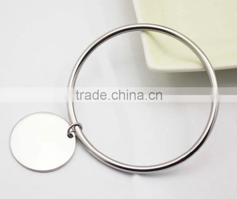 Round Dog Tag Factory Customize Stainless Steel Charm Bracelet Bangle