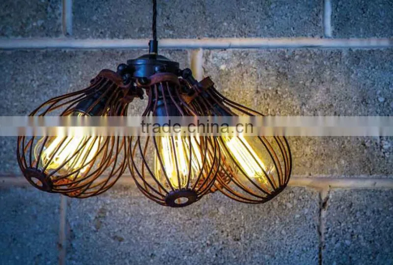 Vintage Loft Warehouse Rust Cage Chandelier 5 Edison Lights
