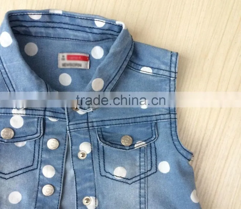 girls Vest baby sleeveless denim jacket for child spring dotted denim jacket