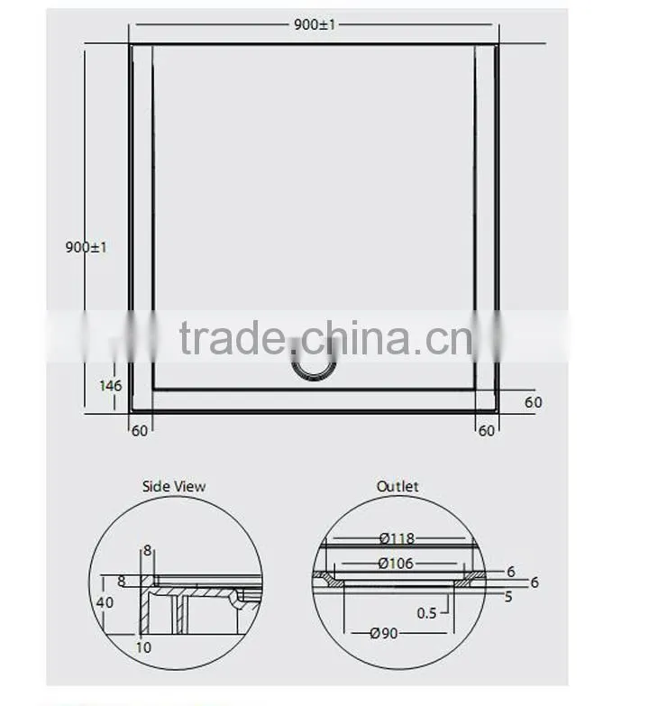 SUNZOOM 2 side aclove tile flange shower tray,semi-circle shower tray,shower base