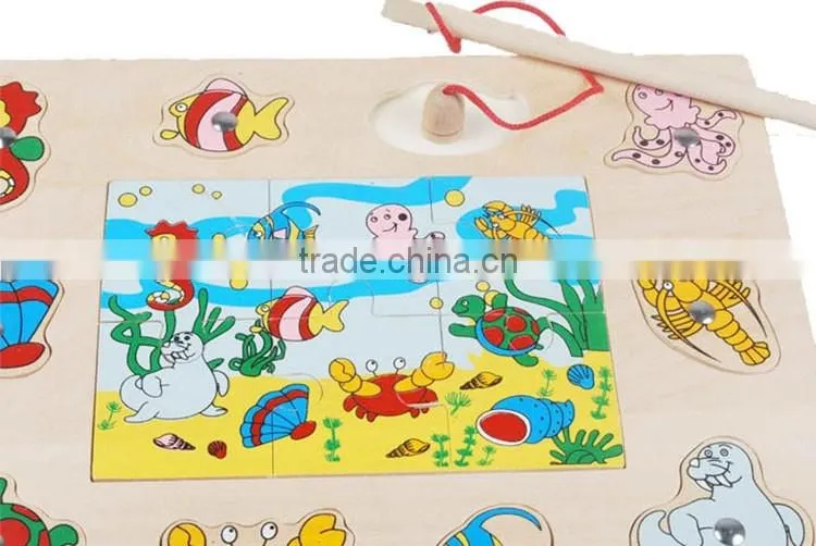 Hot sell educational wooden toy of magnetic fishing puzzle games