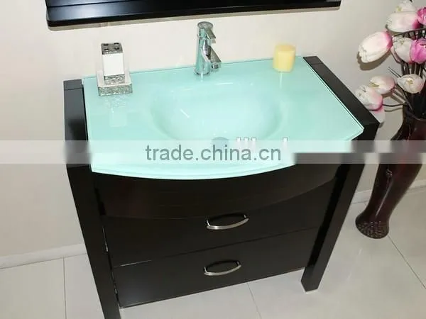 Black Bathroom Cabinet Green Glass Wash Basin Bathroom Furniture No.1004C