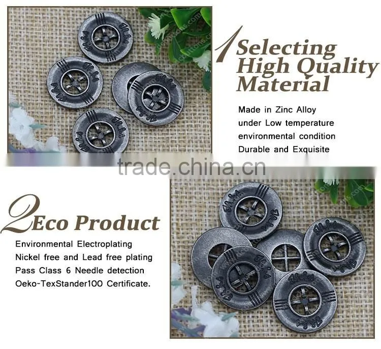 Silver Metal Two Eyes Sew Button,Metal Buttons for Jackets