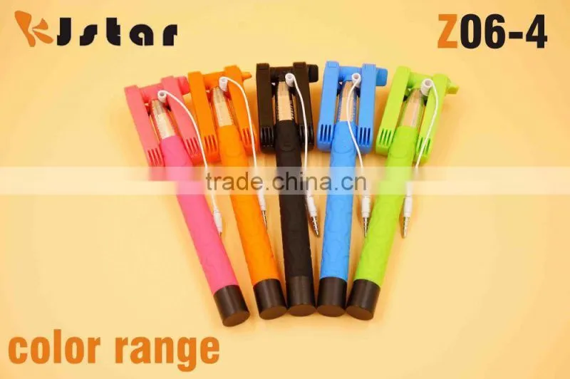 2015 hottest KJstar Z06-4 Volume Key Cable Selfie Stick with foldable designed smart phone clip