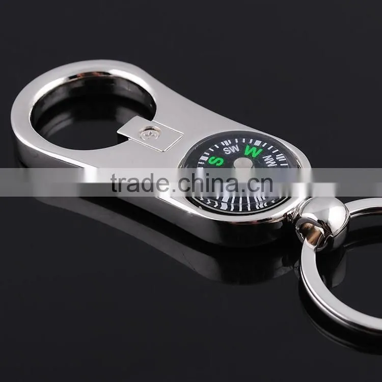 Beer company promotional gifts metal bottle opener keychain compass