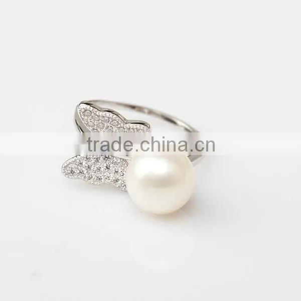Freshwater pearl ring 925 silver freshwater pearl butterfly ring