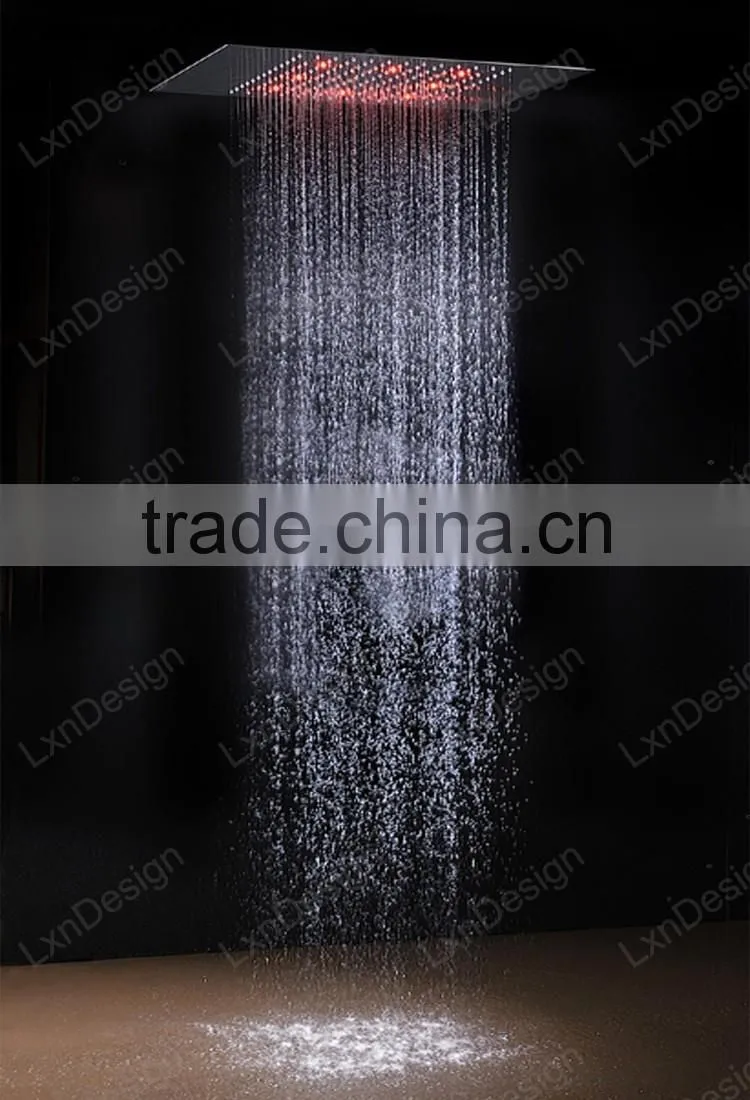 chrome finish led shower faucet embed ceiling square shower set stainless steel shower head with led hydro power lights