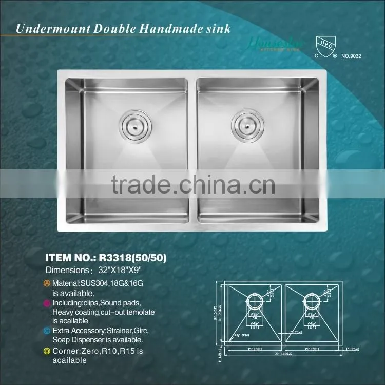 Modern Kitchen Design Undermount Double Bowl Stainless Steel Kitchen Sink With cUPC