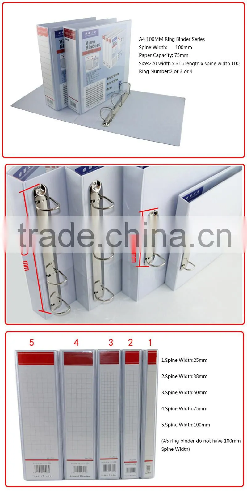 office stationery plastic ring binder with paper insert
