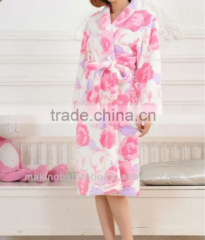 Ladies Supersoft Floral Print Fleece Wrap Over With Hood Bathrobe