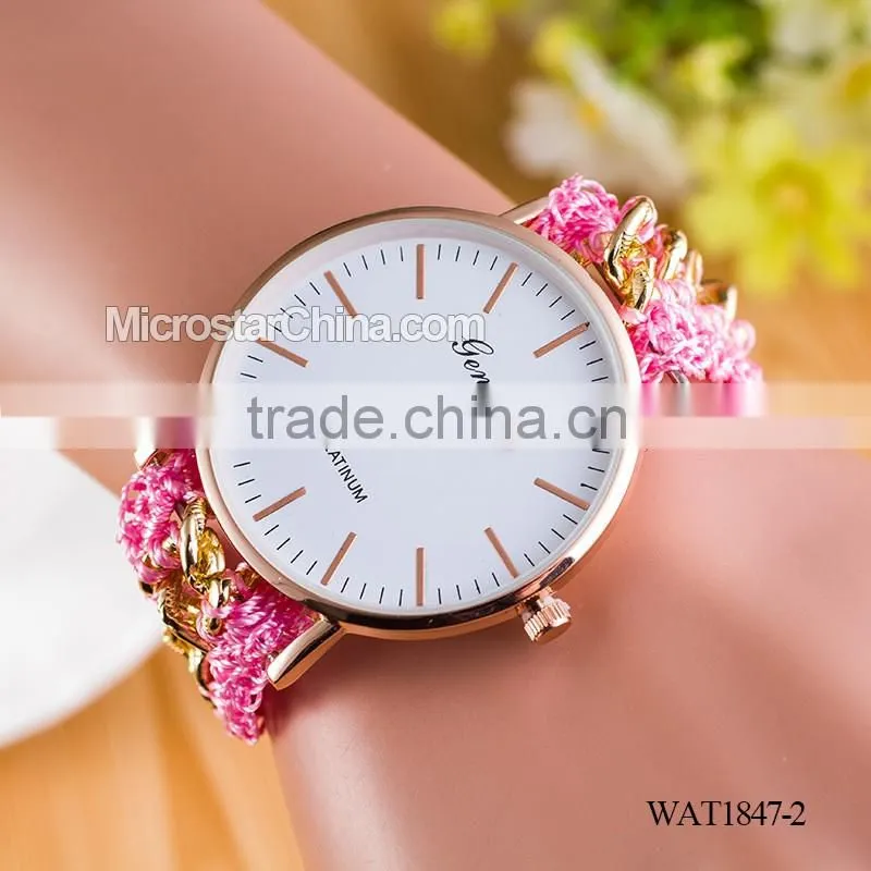 Women New Classic Geneva Ethnic Braided Analog Quartz Chain Bracelet Wrist Watch