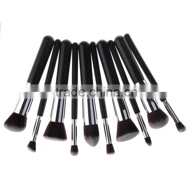 10 pcs silver Black Synthetic Kabuki Makeup Brush Set Cosmetics Foundation blending blush makeup tool