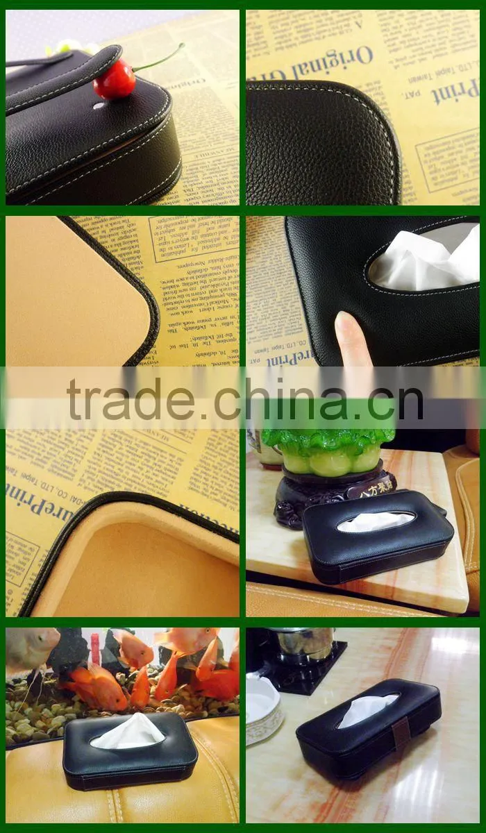 Fashion leather car paper towel weaving box handmade pu paper napkin box wholesale