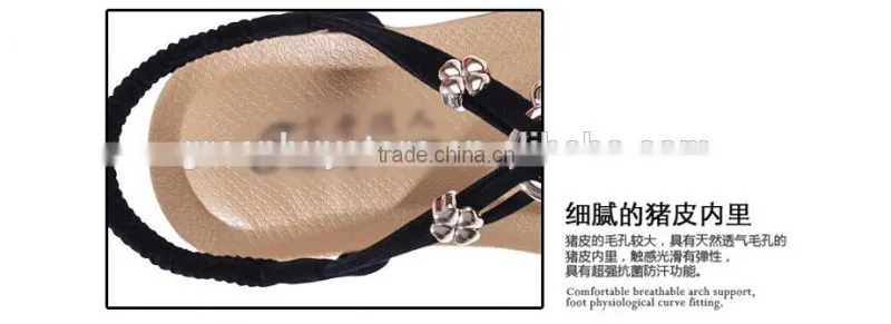 2015 Women Flat Sandals Women's Thong Sandals New Personality Rhinestone Pinch Flat Beading Sandals Bohemia Beach Sandals