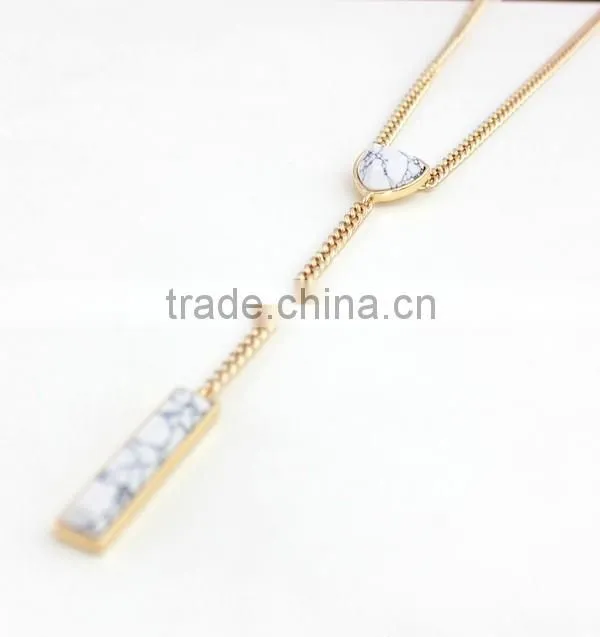 New Fancy Design Bubble Tassel Chain Neckalces Jewelry Turquoise Kallaite Rectangular Stick Pendant Chain Stereo Necklaces