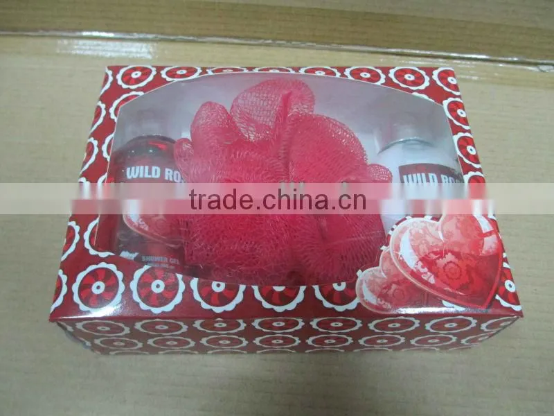 Hot body lotion and shower gel in paper gift box