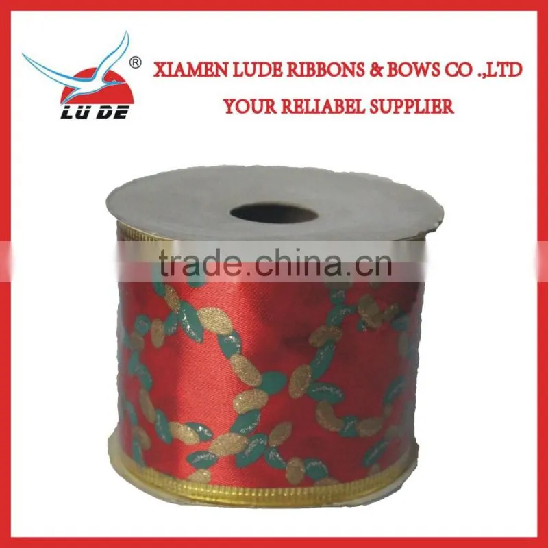 hot sale gold wired edge Christmas gift ribbon