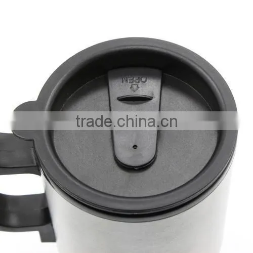 12V 450ml Stainless Steel Car Heated Cup Electronic Thermal Travel Mug Insulation Silver