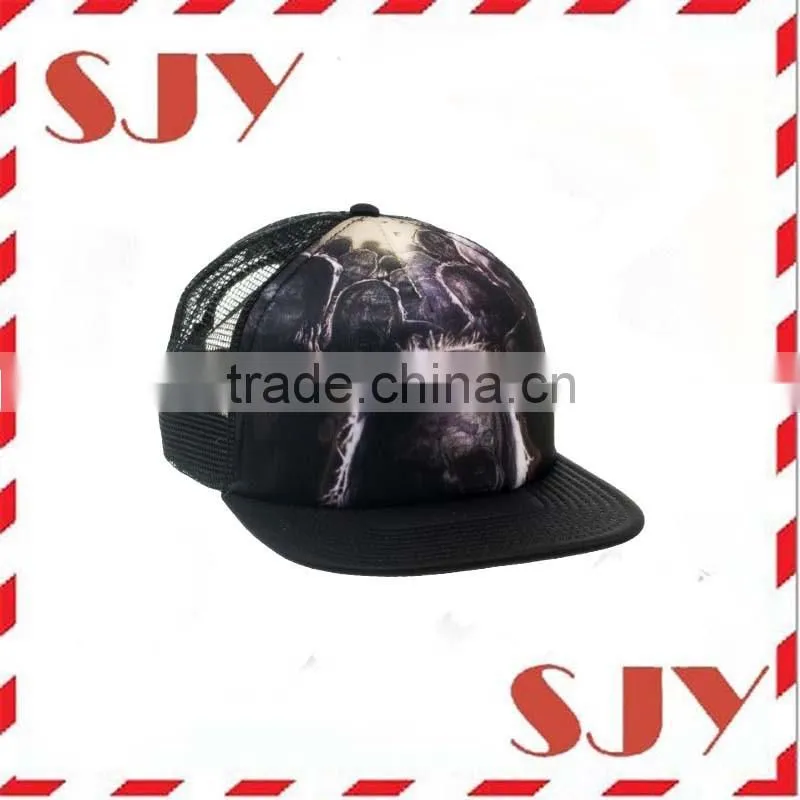 Sublimation Print Black Trucker Snapback Hat Cap