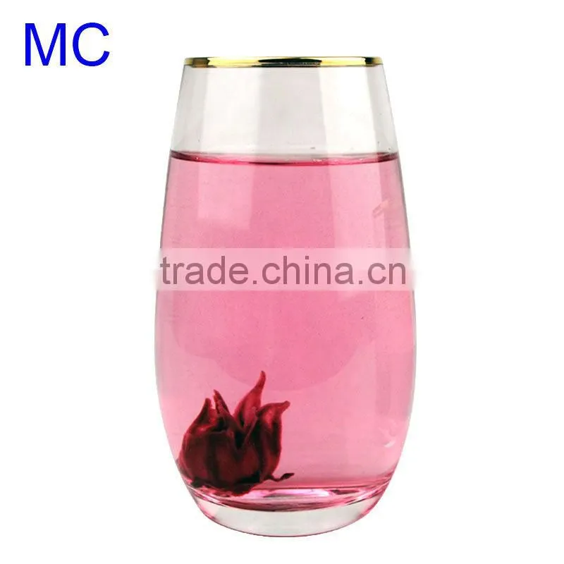 Hand blown clear water glass with gold rim