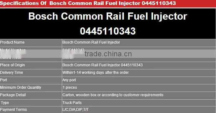 High quality orginal BOSCH Common rail injector 0445110343 , 0445110412 for JAC Refine FROM BEACON MACHINE