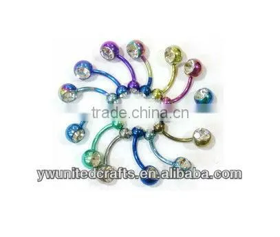 10pcs Titanium G23 Navel Belly Button Bar Ring Crystal body piercing jewelry