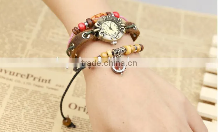 2015 hot sale vintage leather watch bracelet