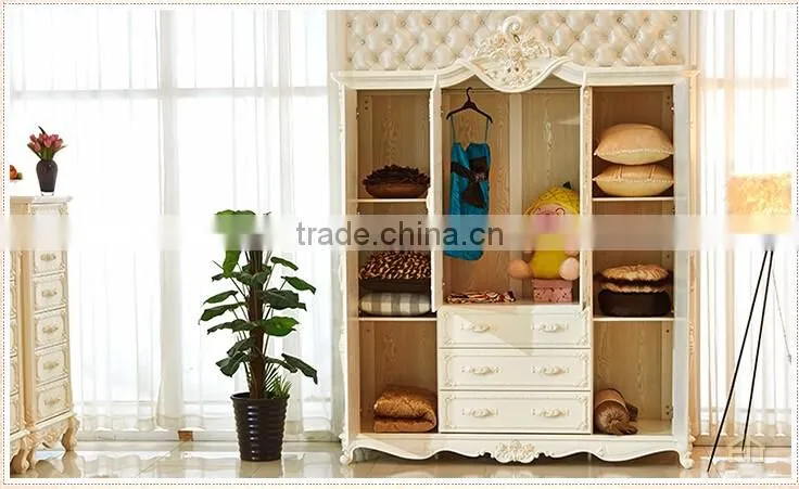 luxury French Style Wardrobe Closet Ivory Carved European Bedroom living room Furniture Wooden Wardrobes
