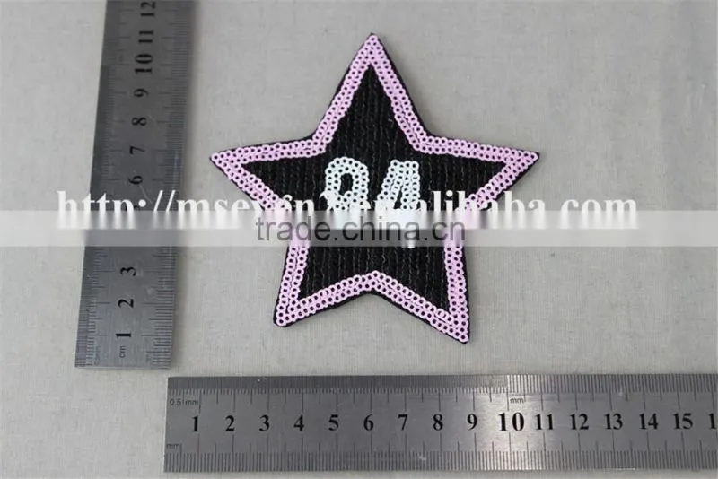 100% fashion design embroidery sequin patch with applique embroidery star patches three color design for cloting