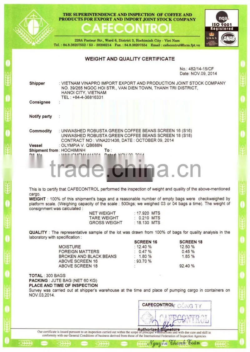 VIETNAM DECAFFEINATED ARABICA COFFEE BEANS