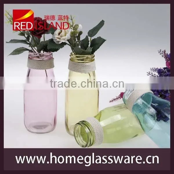 new design small glass milk bottle juice bottle with string 11oz