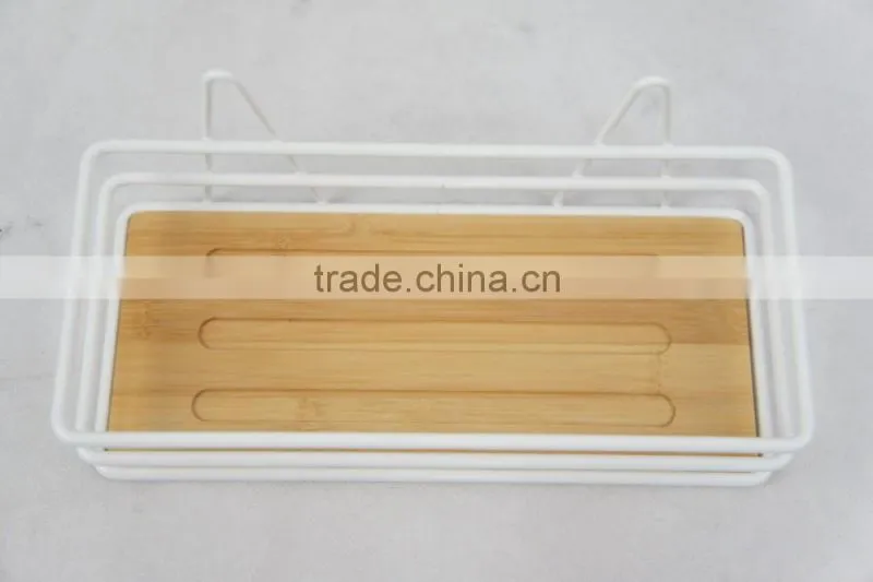 Metal & Bamboo Bathroom Caddy With Suction