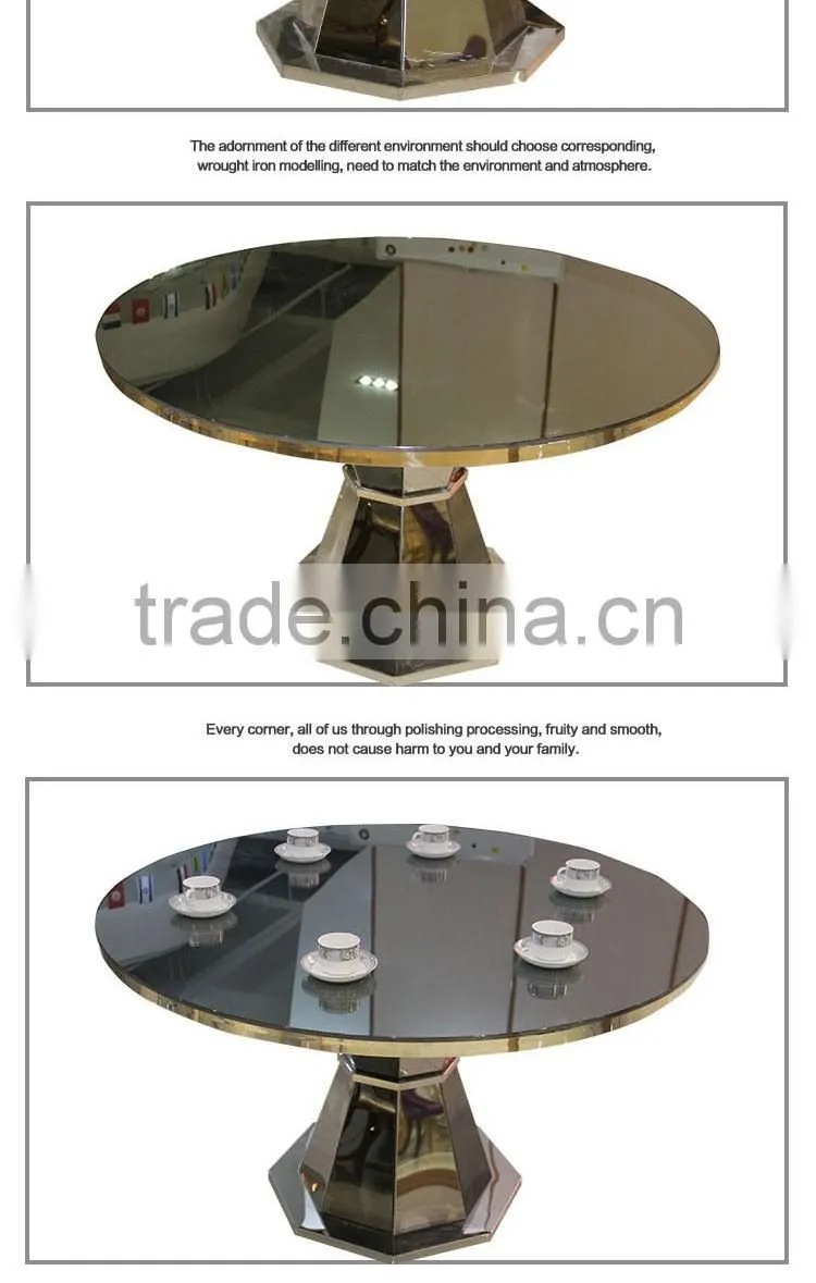 Wholesale China factory tempered glass top banquet table with stainless steel base